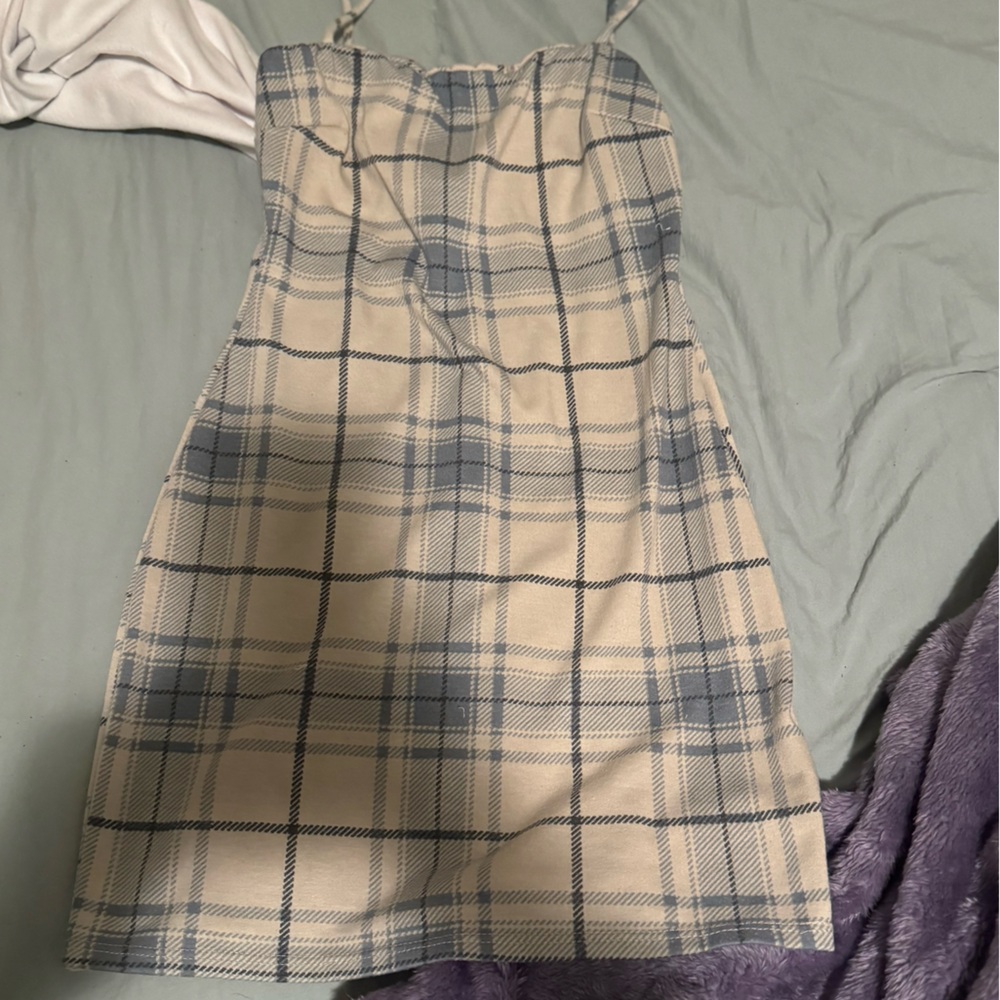 Blue and white checkered dress